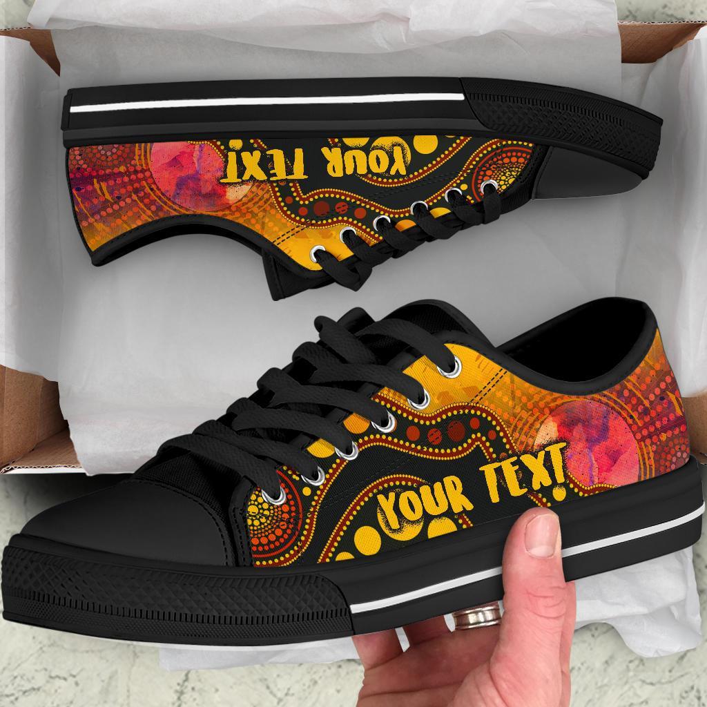 custom-text-aboriginal-low-top-shoes-australia-indigenous-flag-circle-dot-painting-art-golden