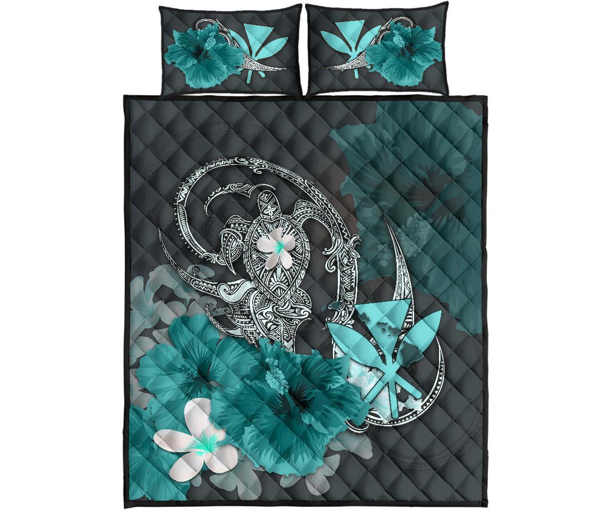 kanaka-maoli-hawaii-quilt-bed-set-hibiscus-turtle-tribal-turquoise