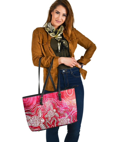 aboriginal-leather-tote-bag-sea-turtle-with-indigenous-patterns-pink