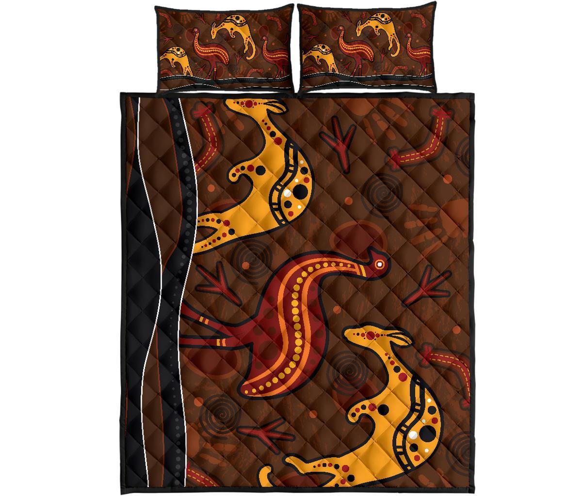 aboriginal-quilt-bed-set-indigenous-kangaroo-and-emu-brown-color