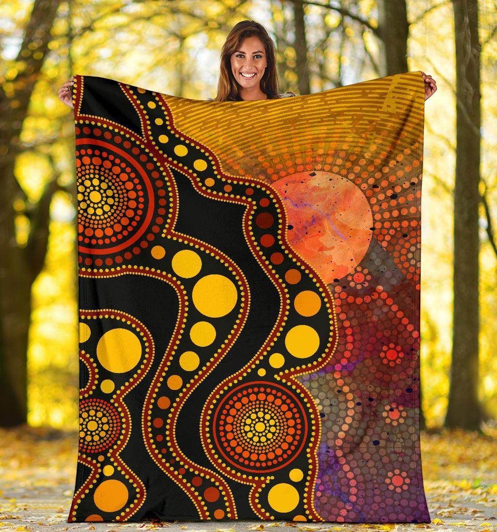 aboriginal-premium-blanket-australia-indigenous-flag-circle-dot-painting-art-golden