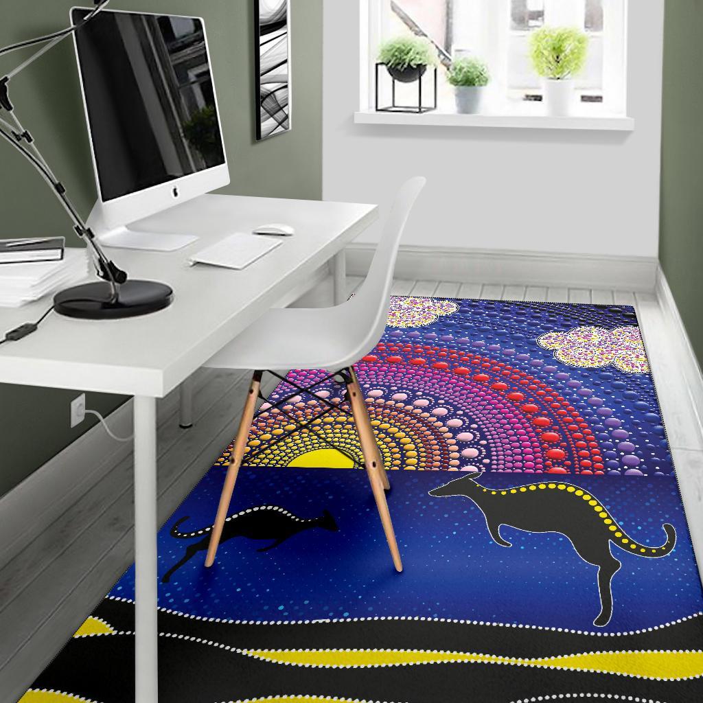 area-rug-sunset-over-the-sea-and-kangaroo-dot-painting