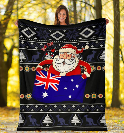 christmas-personalised-premium-blanket-australia-santa-claus-hold-the-flag-black