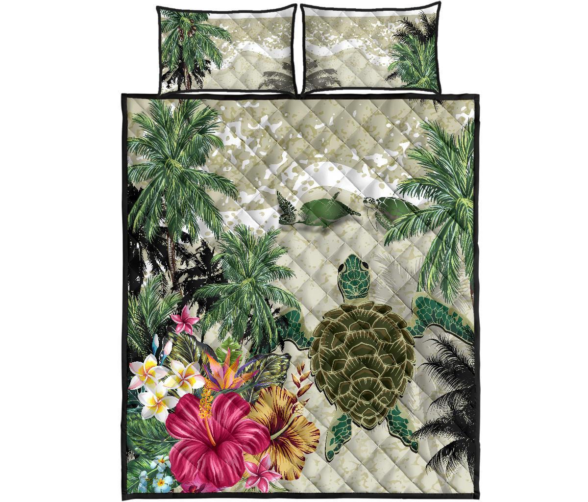 turtle-and-coconut-tree-quilt-bed-set-hibiscus-and-turtle-on-the-beach