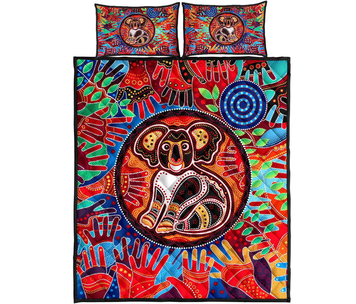 aboriginal-quilt-set-cover-koala-and-hand-art-dot-painting-quilt-bed-set
