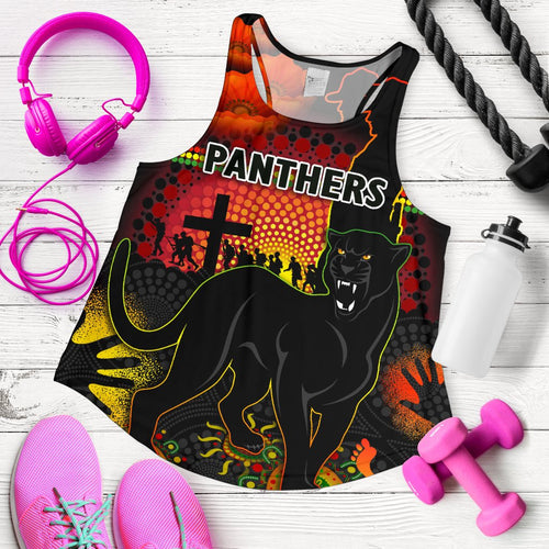 Penrith Women Racerback Tank Indigenous Panthers Anzac Day Lest We Forget - Vibe Hoodie