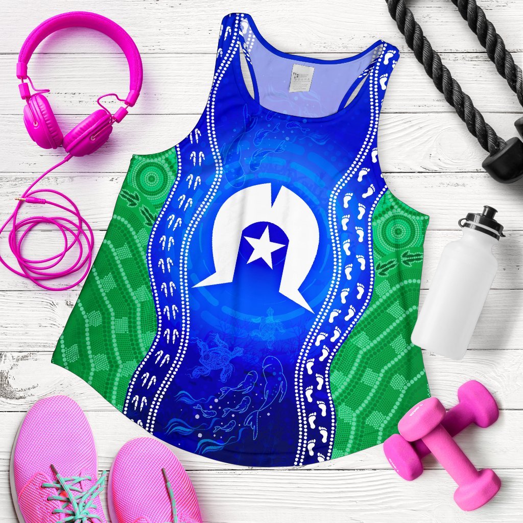 Torres Strait Islanders Women's Racerback Tank - Torres Symbol With Aboriginal Patterns - Vibe Hoodie