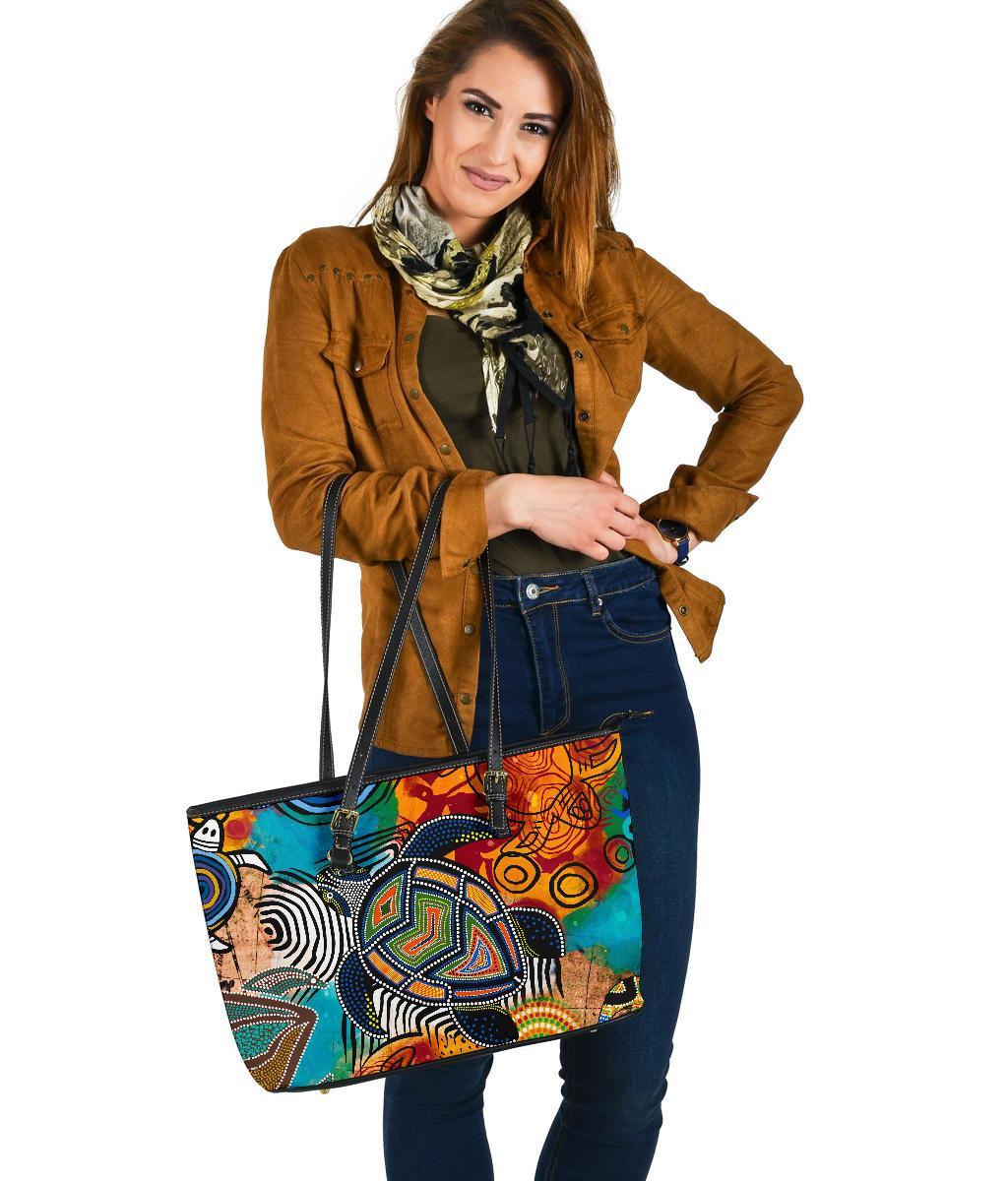 aboriginal-leather-tote-bag-turtle-indigenous-art
