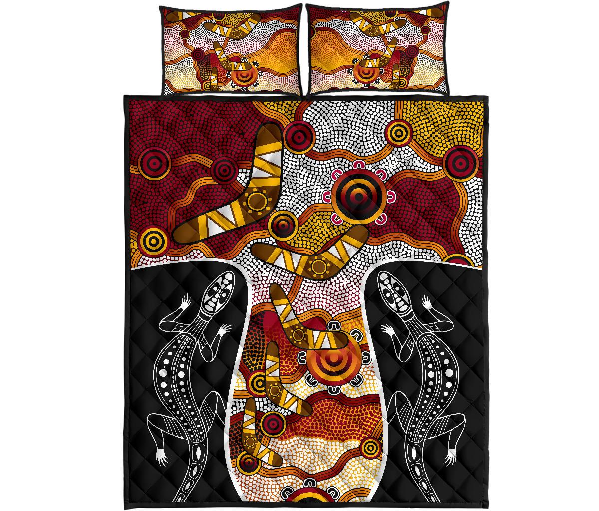 aboriginal-quilt-cover-set-dot-painting-lizard-boomerang-patterns
