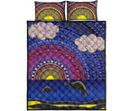 aboriginal-quilt-bed-set-sunset-over-the-sea-and-kangaroo-dot-painting