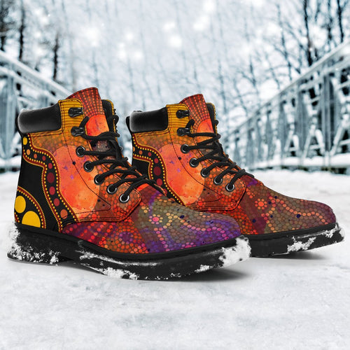 aboriginal-all-season-boots-australia-indigenous-flag-circle-dot-painting-art-golden