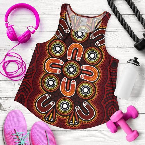 ABoriginal Women's Racerback Tank  - Aboriginal Dot Painting Flowers Style - Vibe Hoodie