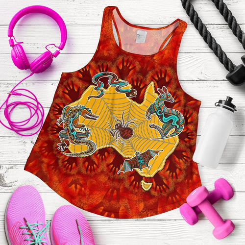 Aboriginal Women's Racerback Tank - Australia Map Hand Patterns Spider Web - Vibe Hoodie