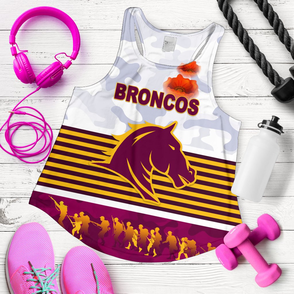 Brisbane Broncos Women's Racerback Tank Anzac Day Simple Style - White - Vibe Hoodie