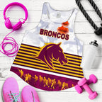 Brisbane Broncos Women's Racerback Tank Anzac Day Simple Style - White - Vibe Hoodie