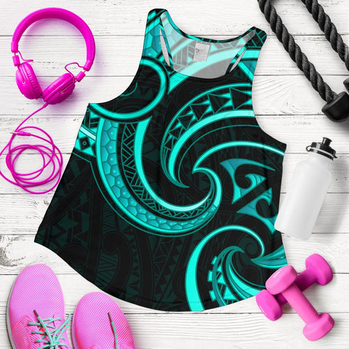 New Zealand Maori Mangopare Women Racerback Tank Polynesian - Turquoise - Vibe Hoodie