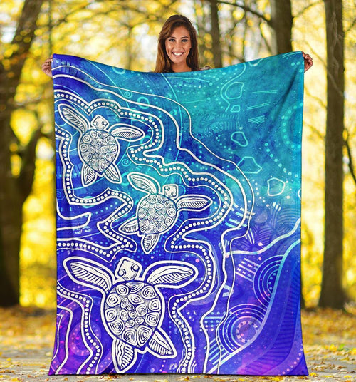 aboriginal-premium-blanket-sea-turtle-with-indigenous-patterns-blue