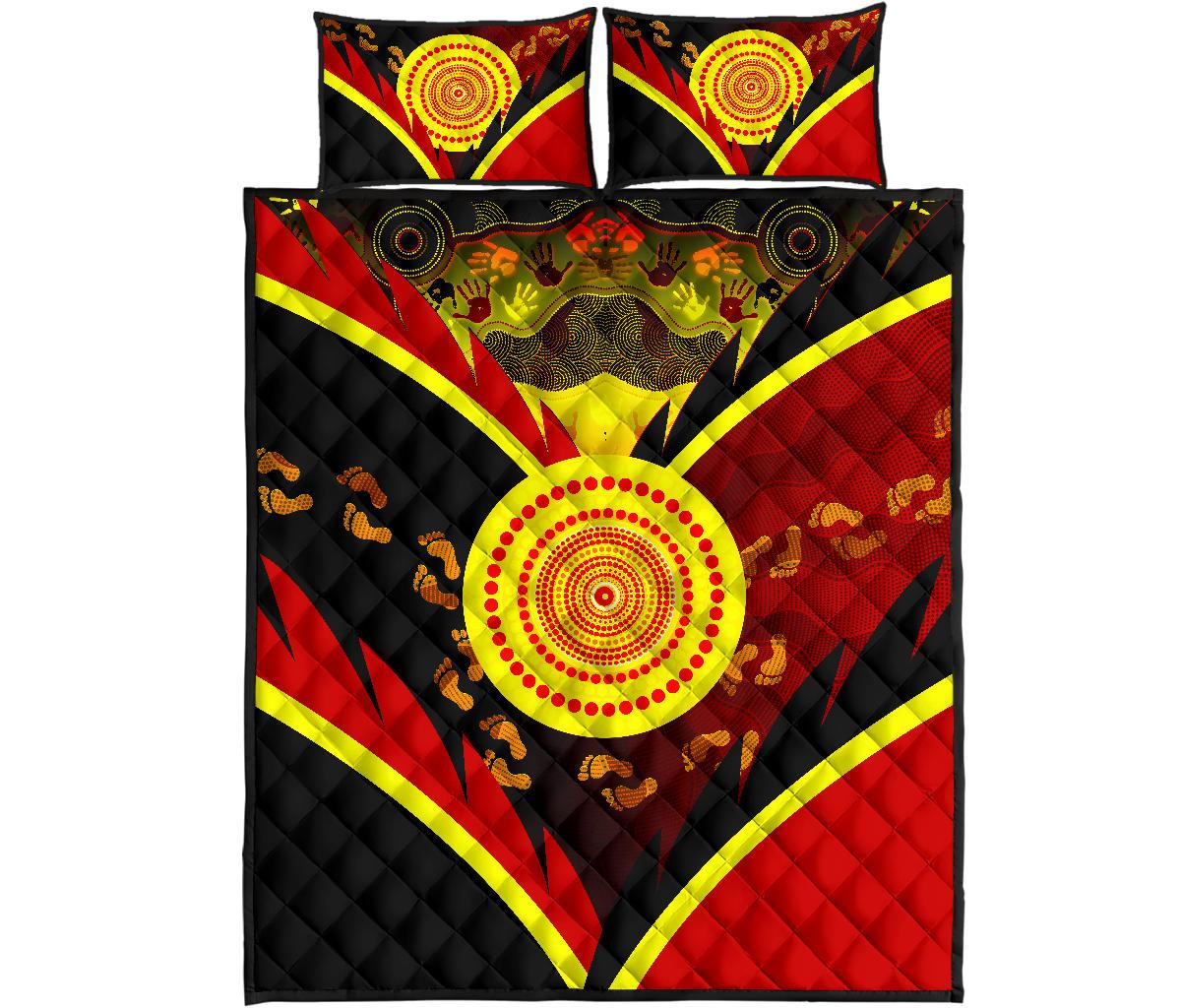 aboriginal-quilt-bed-set-indigenous-flag-with-footprint-hand-art