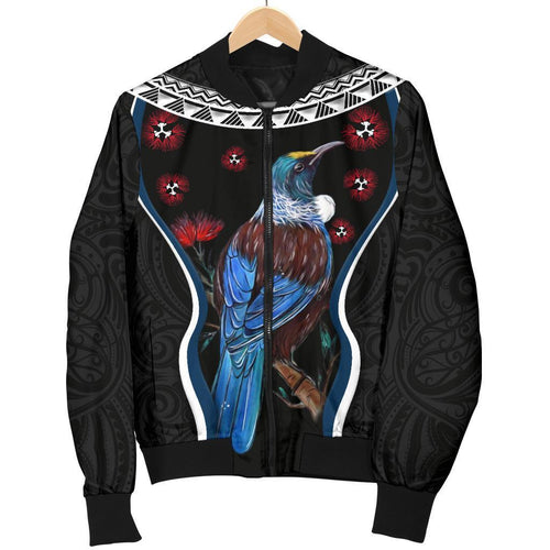 new-zealand-tui-bird-women-bomber-jacket-pohutukawa-black