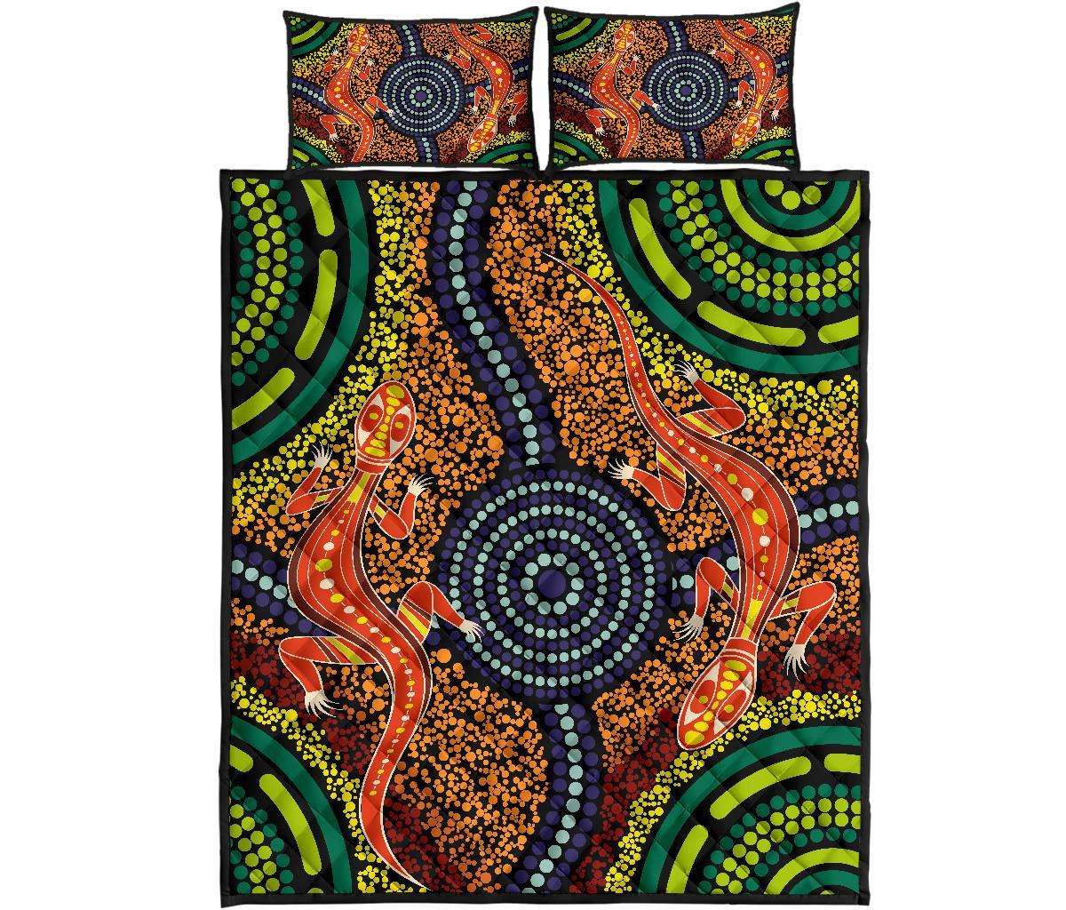 1st-australia-quilt-bed-set-aboriginal-two-lizards-dot-painting-circle