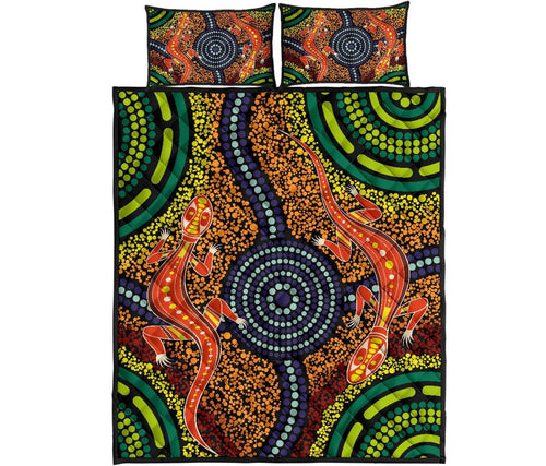 1st-australia-quilt-bed-set-aboriginal-two-lizards-dot-painting-circle