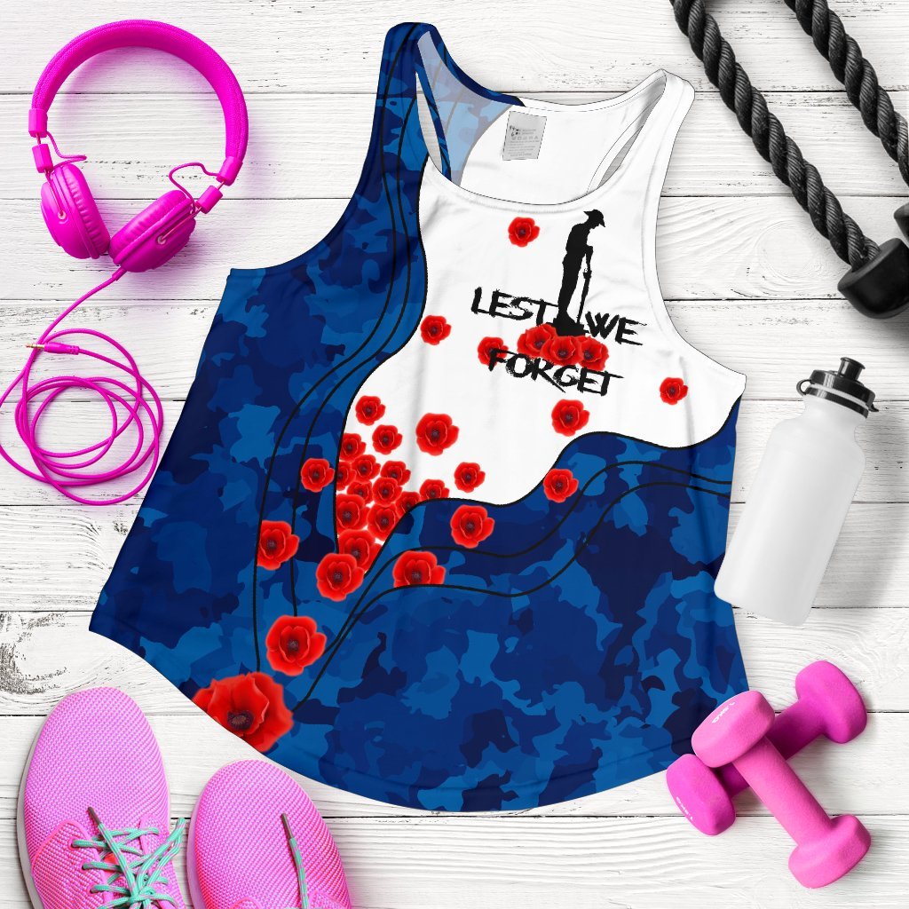Anzac Lest We Forget Women's Racerback Tank - Australian Flag Blue - - Vibe Hoodie