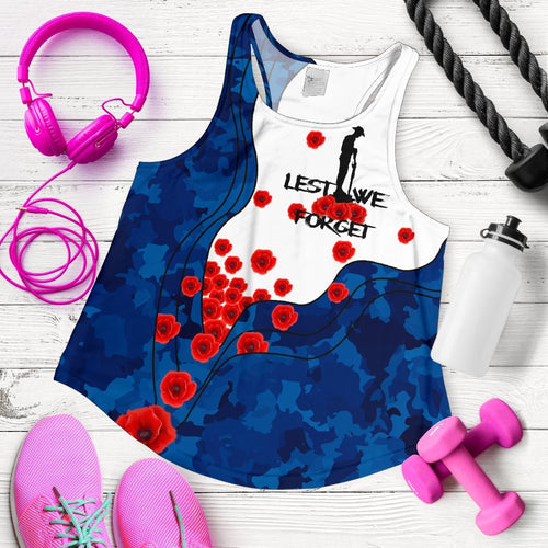 Anzac Lest We Forget Women's Racerback Tank - Australian Flag Blue - - Vibe Hoodie