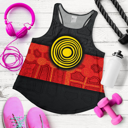 Aboriginal Women's Racerback Tank - Aussie Indigenous Flag - Vibe Hoodie