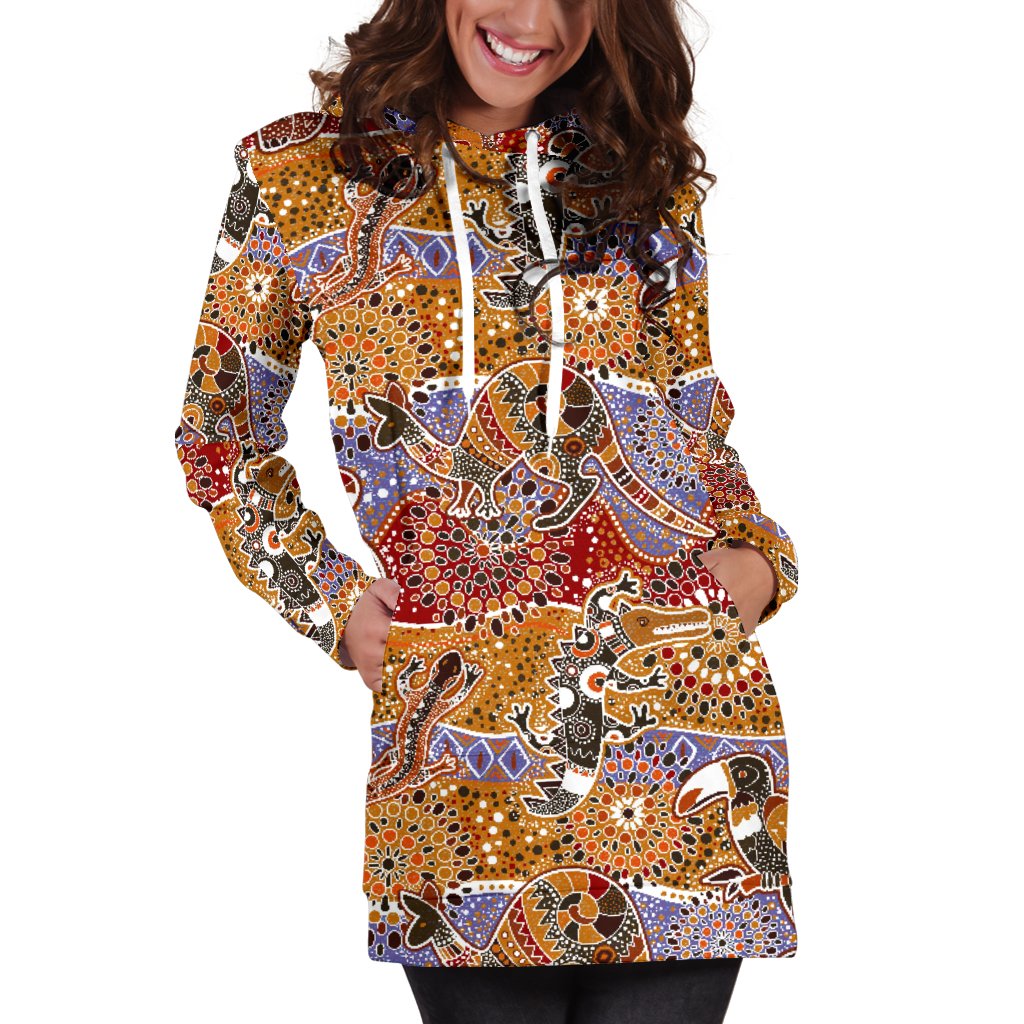 aboriginal-hoodie-dress-koala-kangaroo-patterns-australian-animals