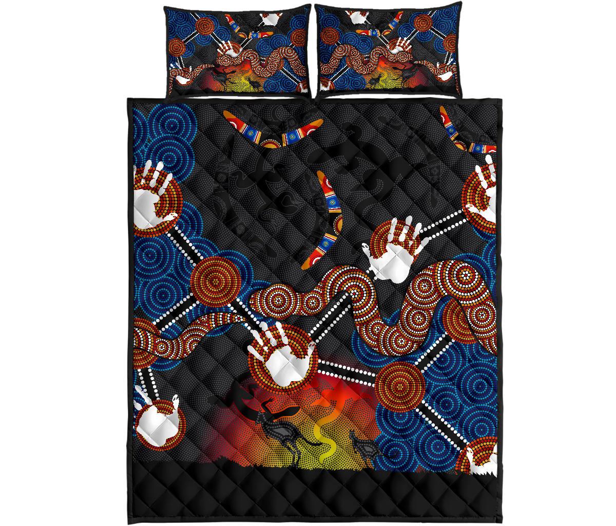aboriginal-quilt-bed-set-australian-boomerang-and-snake-indigenous-art