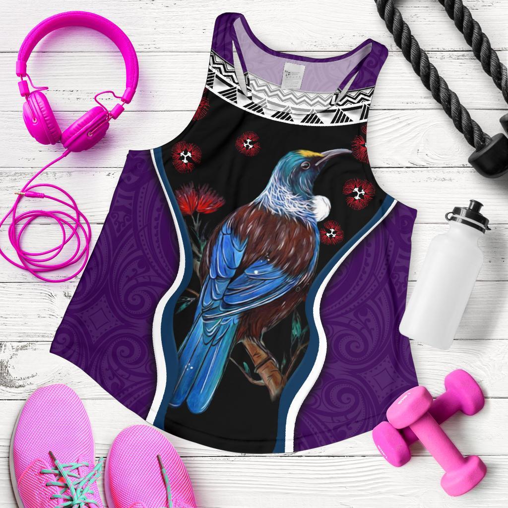New Zealand Tui Bird Women Racerback Tank, Pohutukawa - Purple - Vibe Hoodie