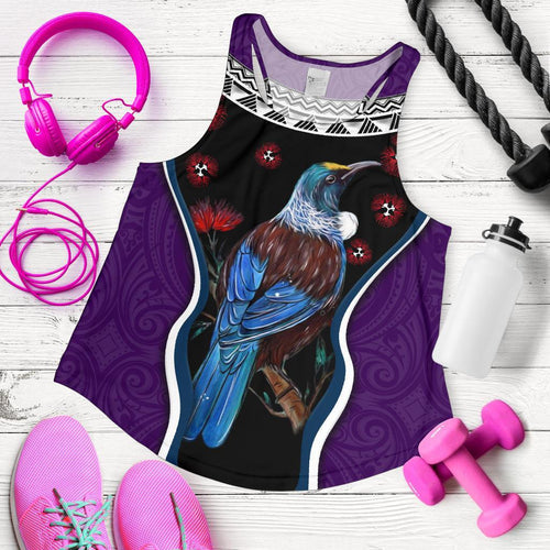 New Zealand Tui Bird Women Racerback Tank, Pohutukawa - Purple - Vibe Hoodie