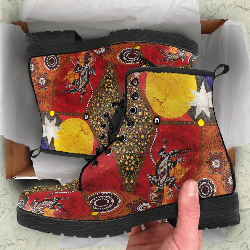 leather-boots-aboriginal-dot-painting-flags-crocodile