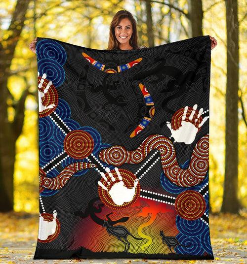 aboriginal-premium-blanket-australian-boomerang-and-snake-indigenous-art
