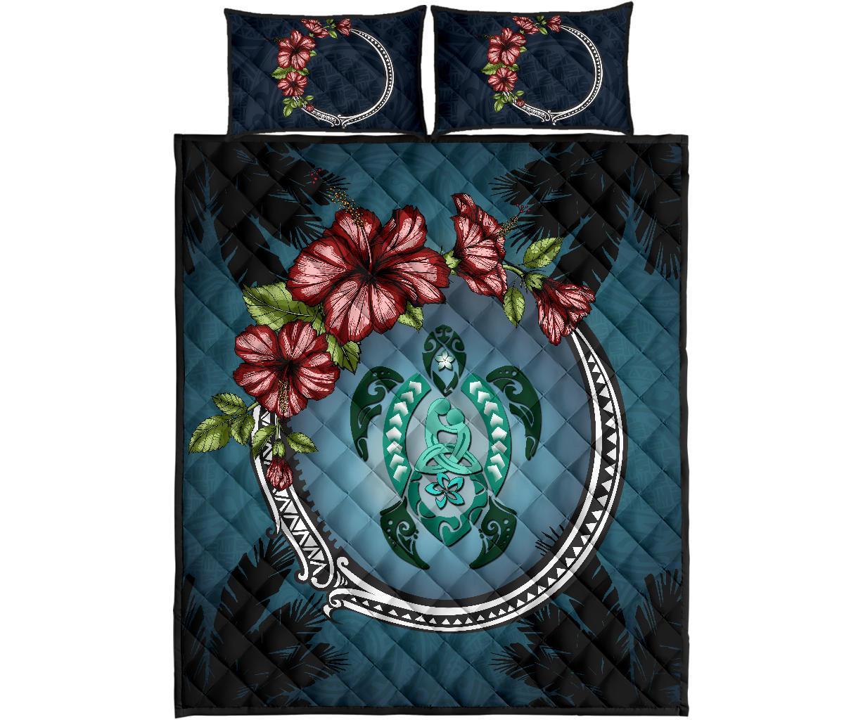 new-zealand-quilt-bed-set-polynesian-ohana-turtle-hibiscus-mother-son
