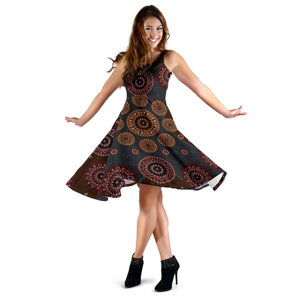 Midi Dress - Aboriginal Dot Painting Dress Ver02 - Vibe Hoodie