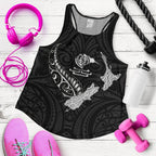 New Zealand Heart Women'S Racerback Tank - Map Kiwi Mix Silver Fern White - Vibe Hoodie