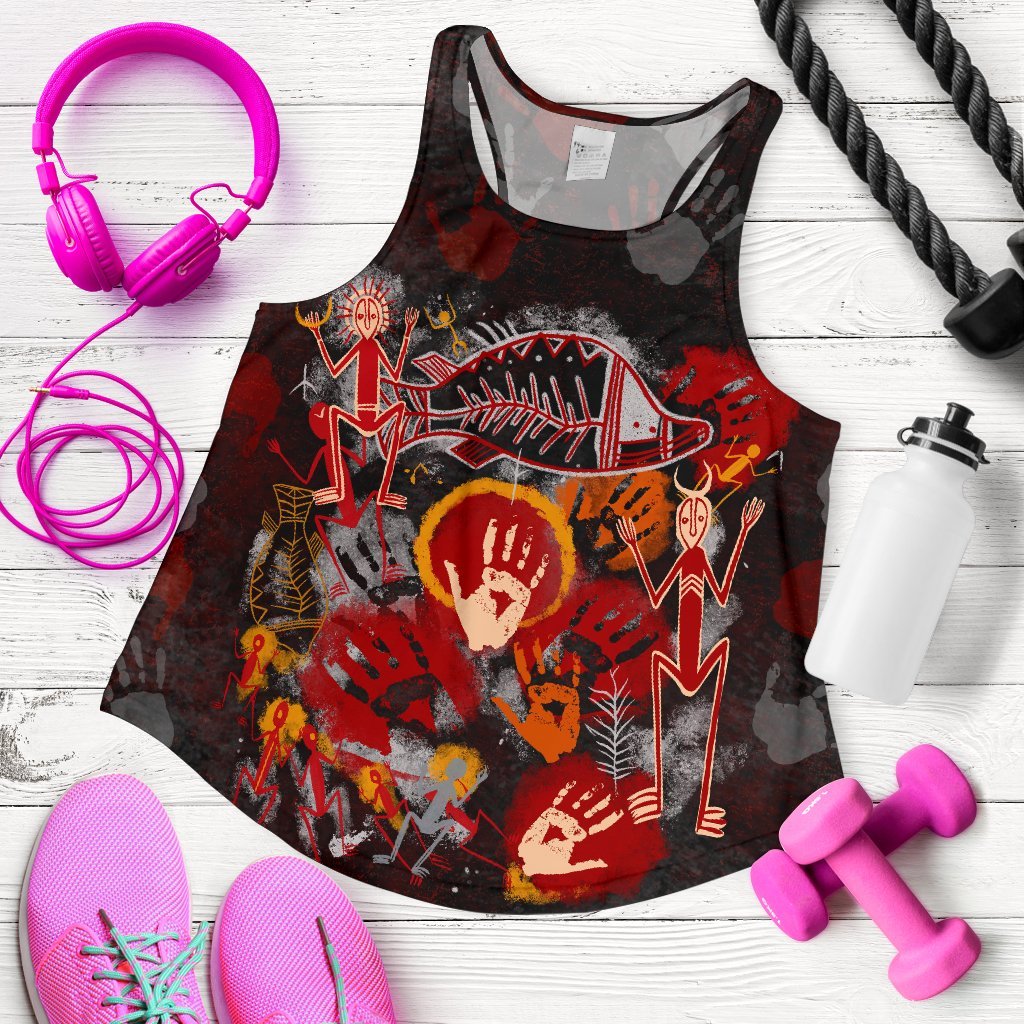 Aboriginal Women's Racerback Tank - Indigenous Fish Hand Art - Vibe Hoodie
