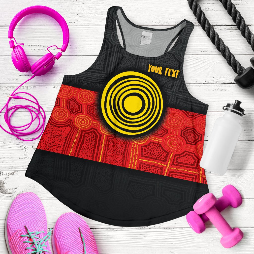 Personalised Aboriginal Women's Racerback Tank - Aussie Indigenous Flag - Vibe Hoodie