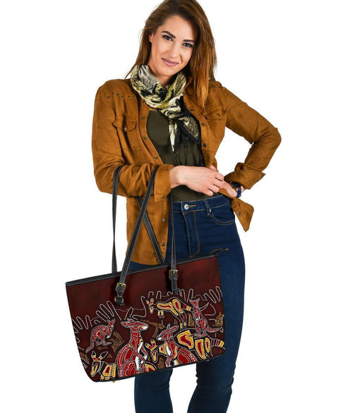aboriginal-leather-tote-bag-kangaroo-family-with-hand-art