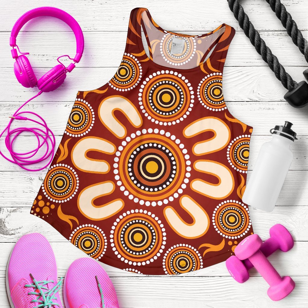 Aboriginal Women's Racerback Tank - Circle Flowers Patterns Ver02 - Vibe Hoodie