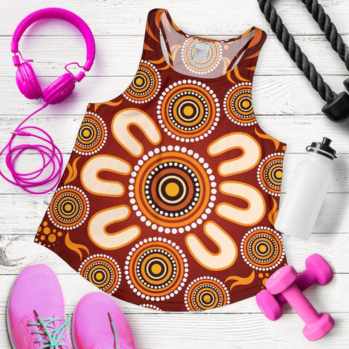 Aboriginal Women's Racerback Tank - Circle Flowers Patterns Ver02 - Vibe Hoodie