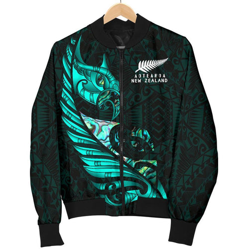 new-zealand-bomber-jacket-for-women-manaia-paua-fern-wing-turquoise