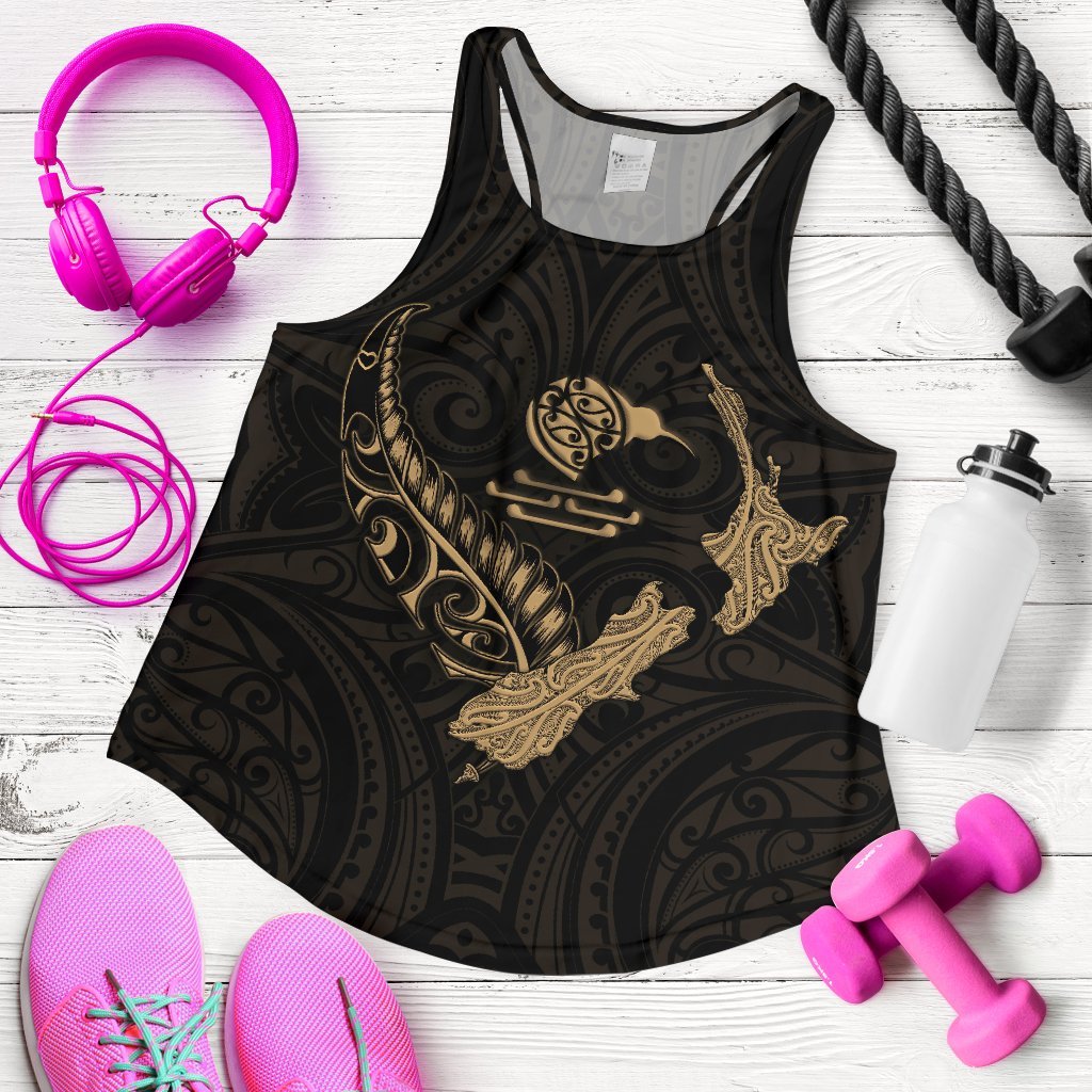 New Zealand Heart Women'S Racerback Tank - Map Kiwi Mix Silver Fern Gold - Vibe Hoodie