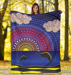 aboriginal-premium-blanket-sunset-over-the-sea-and-kangaroo-dot-painting