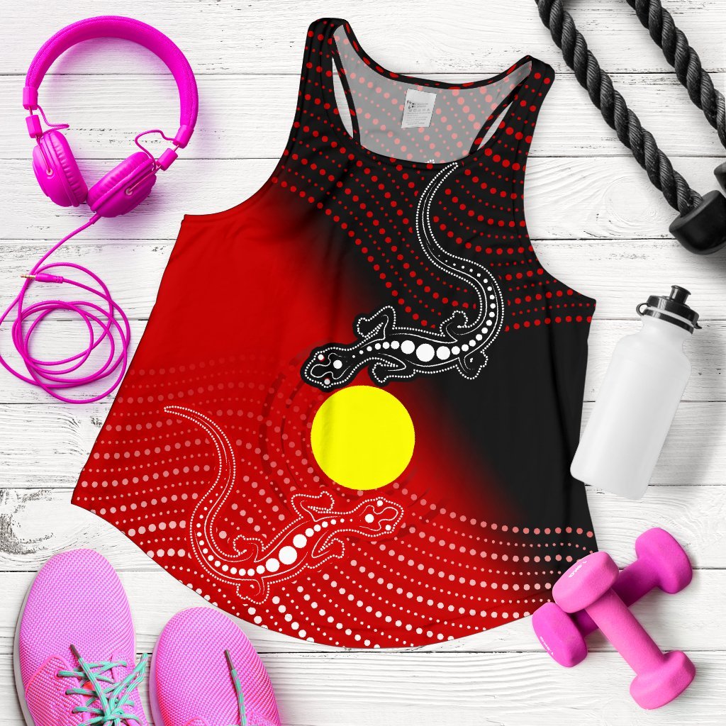 Aboriginal Women's Racerback Tank - Two Indigenous Lizard - Vibe Hoodie