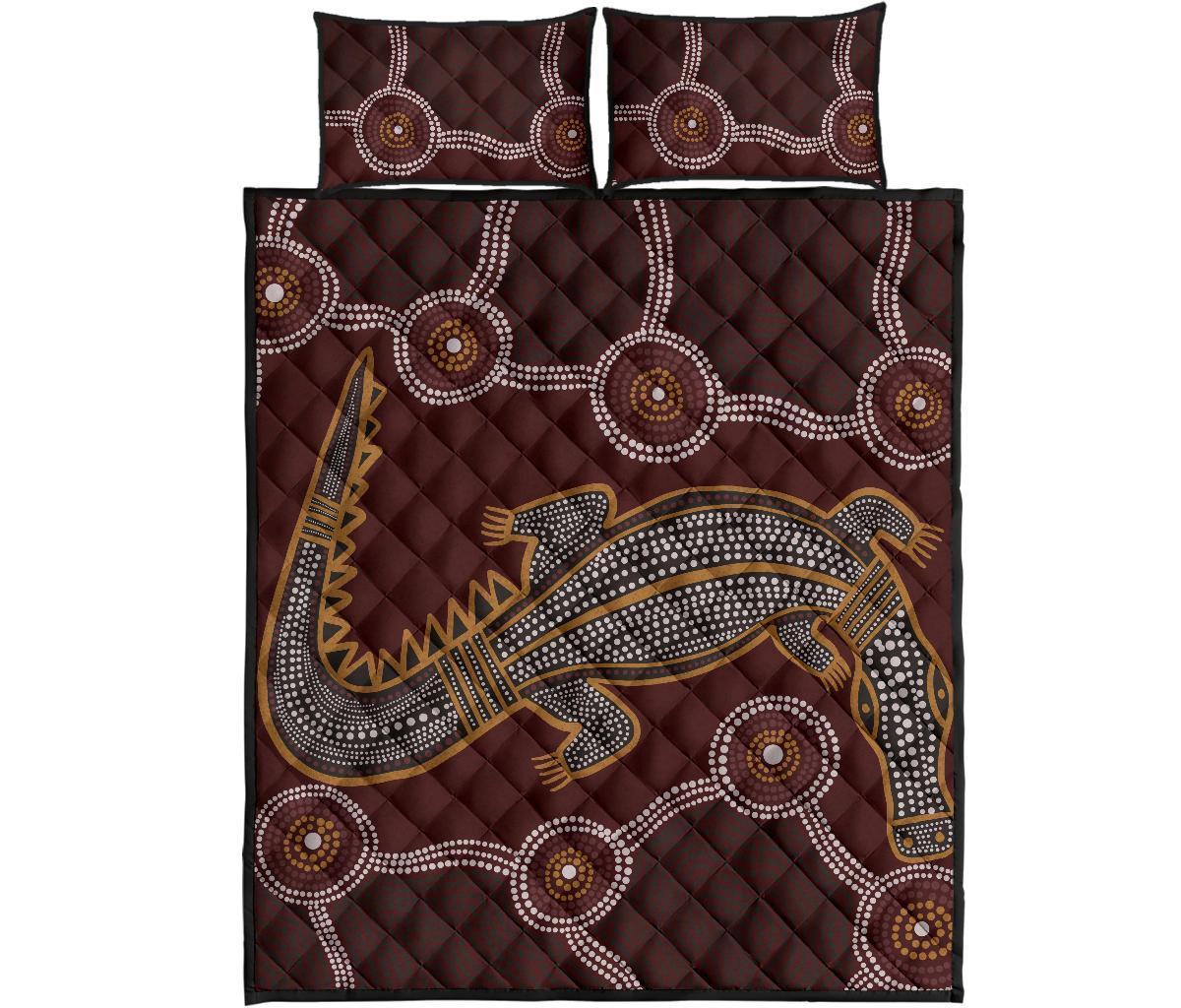 aboriginal-quilt-bed-set-indigenous-crocodile-brown-color