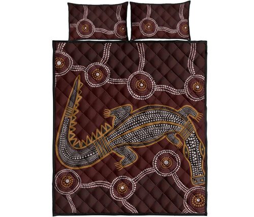 aboriginal-quilt-bed-set-indigenous-crocodile-brown-color