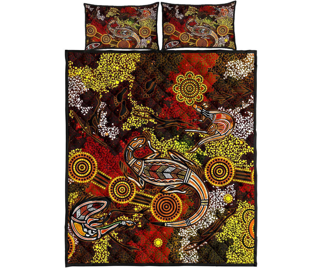 aboriginal-quilt-bed-set-kangaroo-and-lizard-dot-painting-art