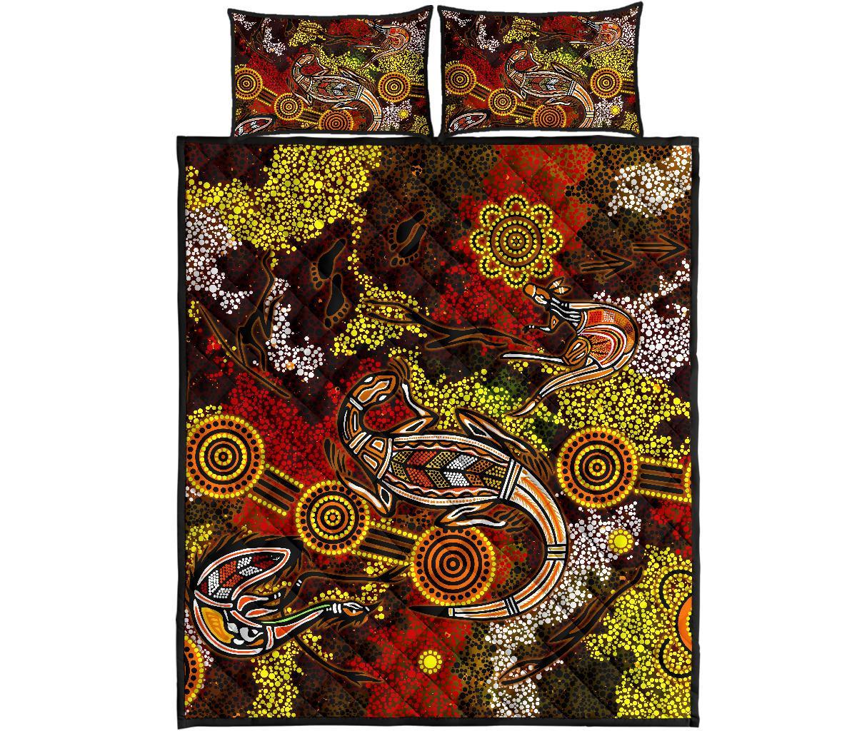 aboriginal-quilt-bed-set-kangaroo-and-lizard-dot-painting-art